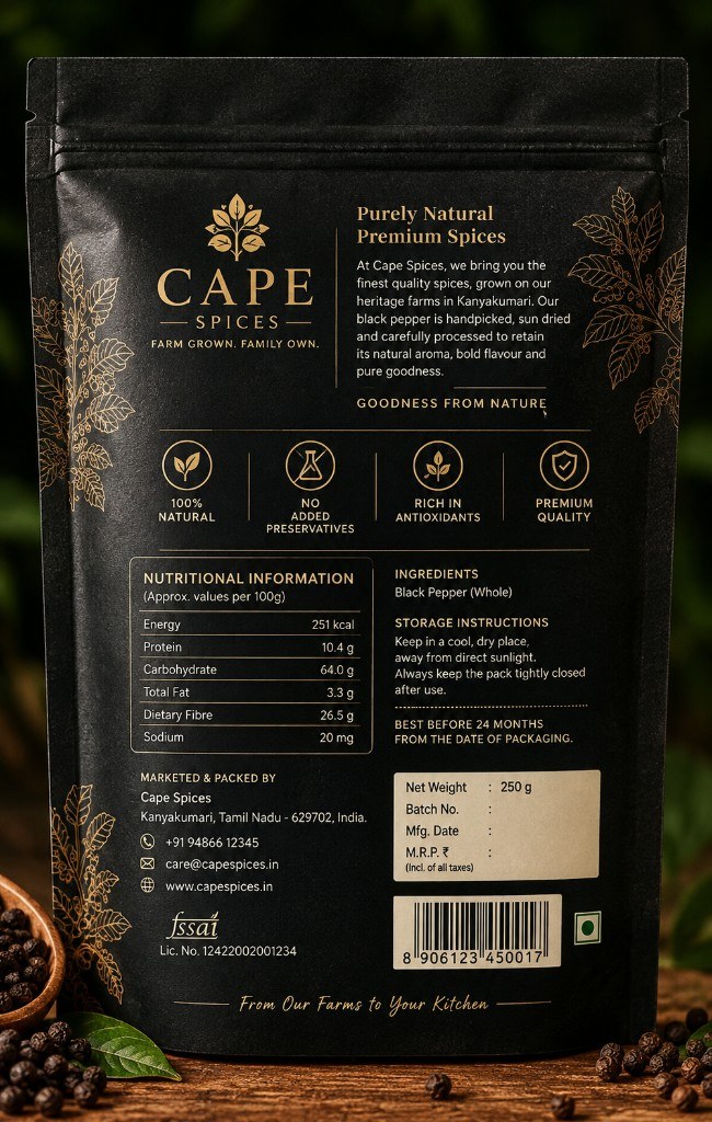 Black pepper pack back label