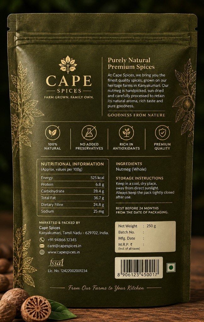 Nutmeg pack back label