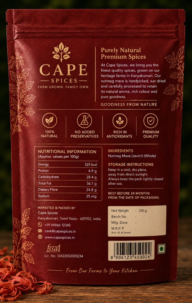 Nutmeg mace pack back label